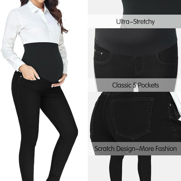 PACBREEZE Women's Maternity Jeans High Waist Denim Skinny Pants with Pockets - Picture 2 of 9